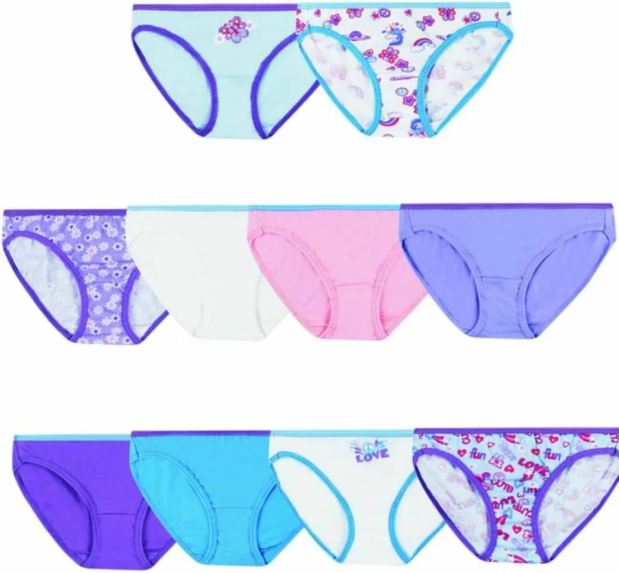 Hanes Girls & Toddler Cotton Underwear Multipack - Tagless Brief, Hipster & Bikini Panties (Assorted Colors)