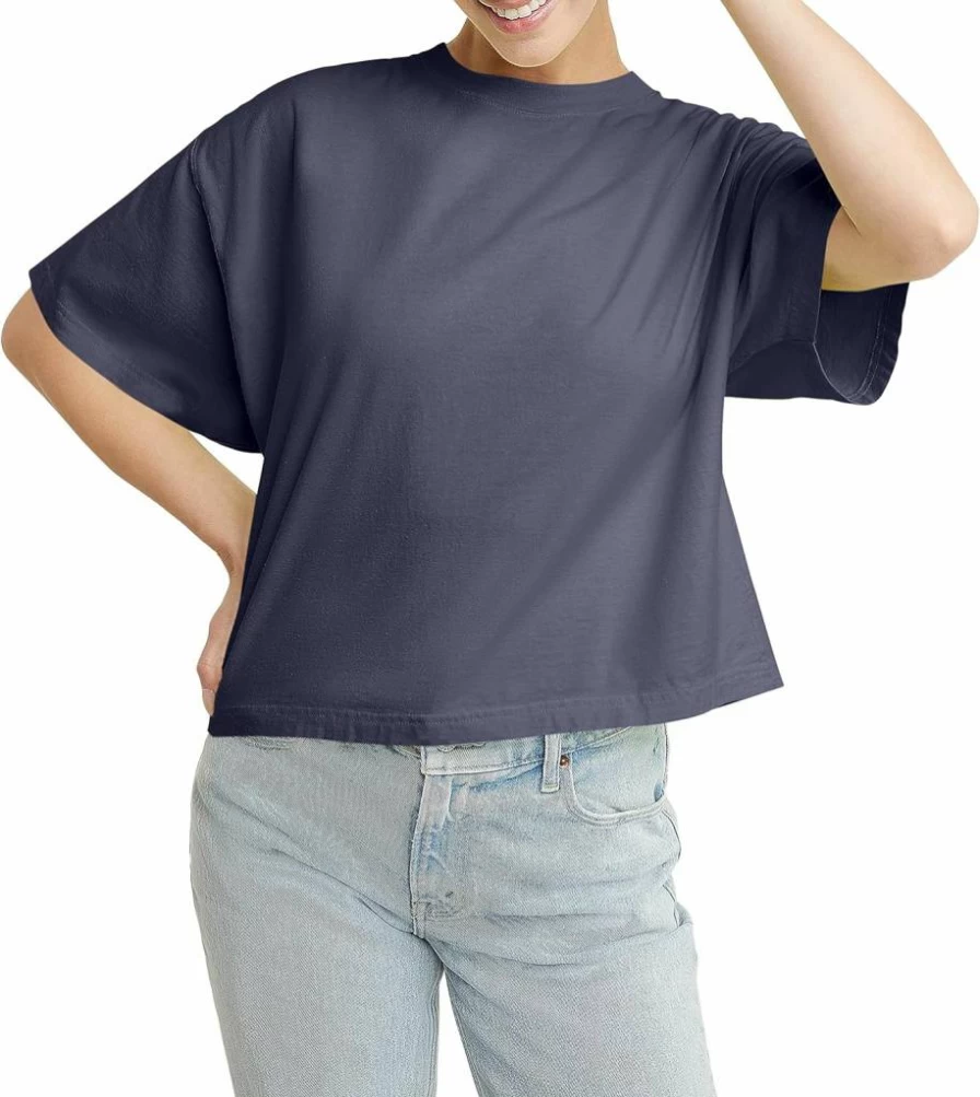 Hanes Women's Crop Crewneck T-Shirt | Soft Garment Washed Cotton Tee | Comfort Fit Casual Top