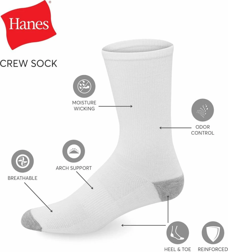 Hanes Men's X-Temp Lightweight Crew & Ankle Socks, 12-Pack - Moisture-Wicking & Breathable