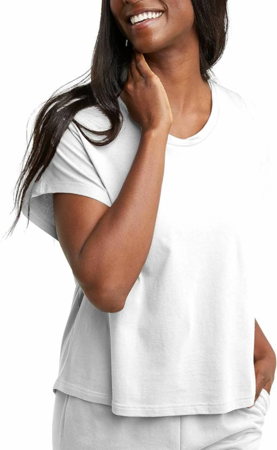 Hanes Women's Boxy Fit Twisted Neck Short-Sleeve Cotton T-Shirt | Original Crewneck Tee