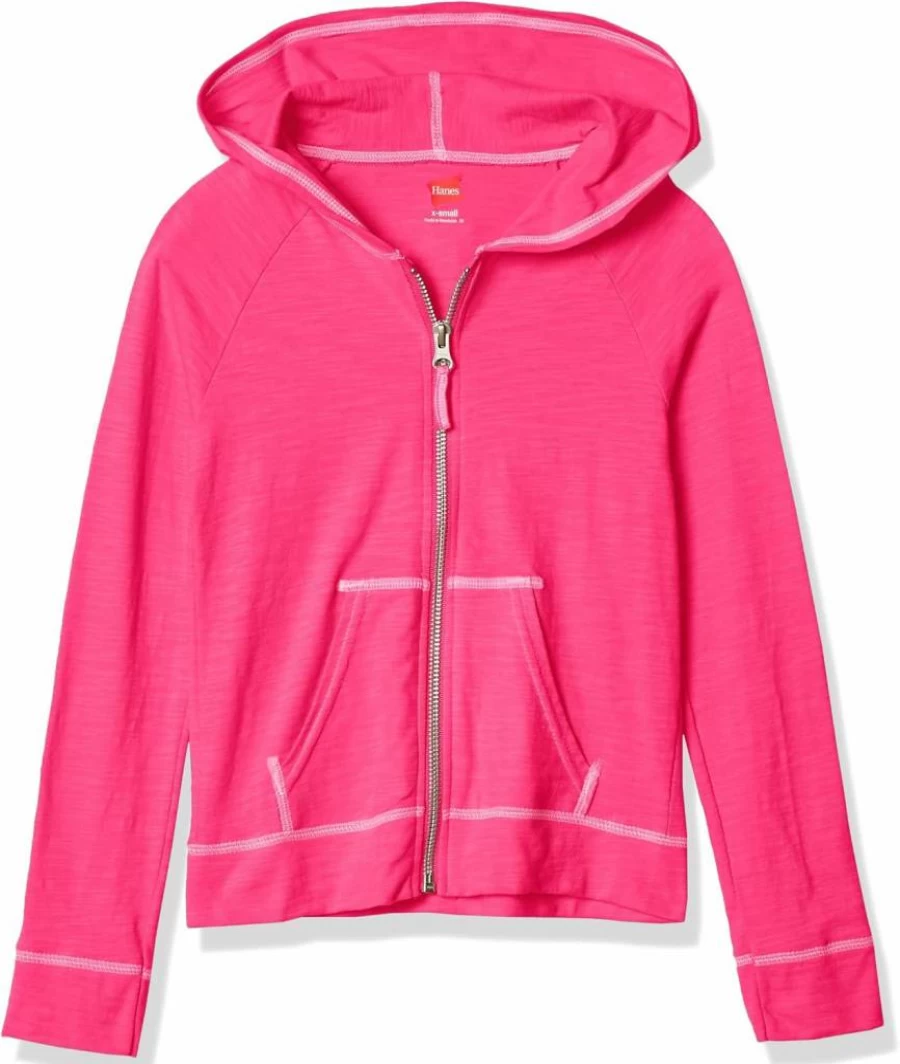 Hanes Girls' Slub Jersey Full Zip Hoodie Jacket - Soft Cotton Pullover for Kids
