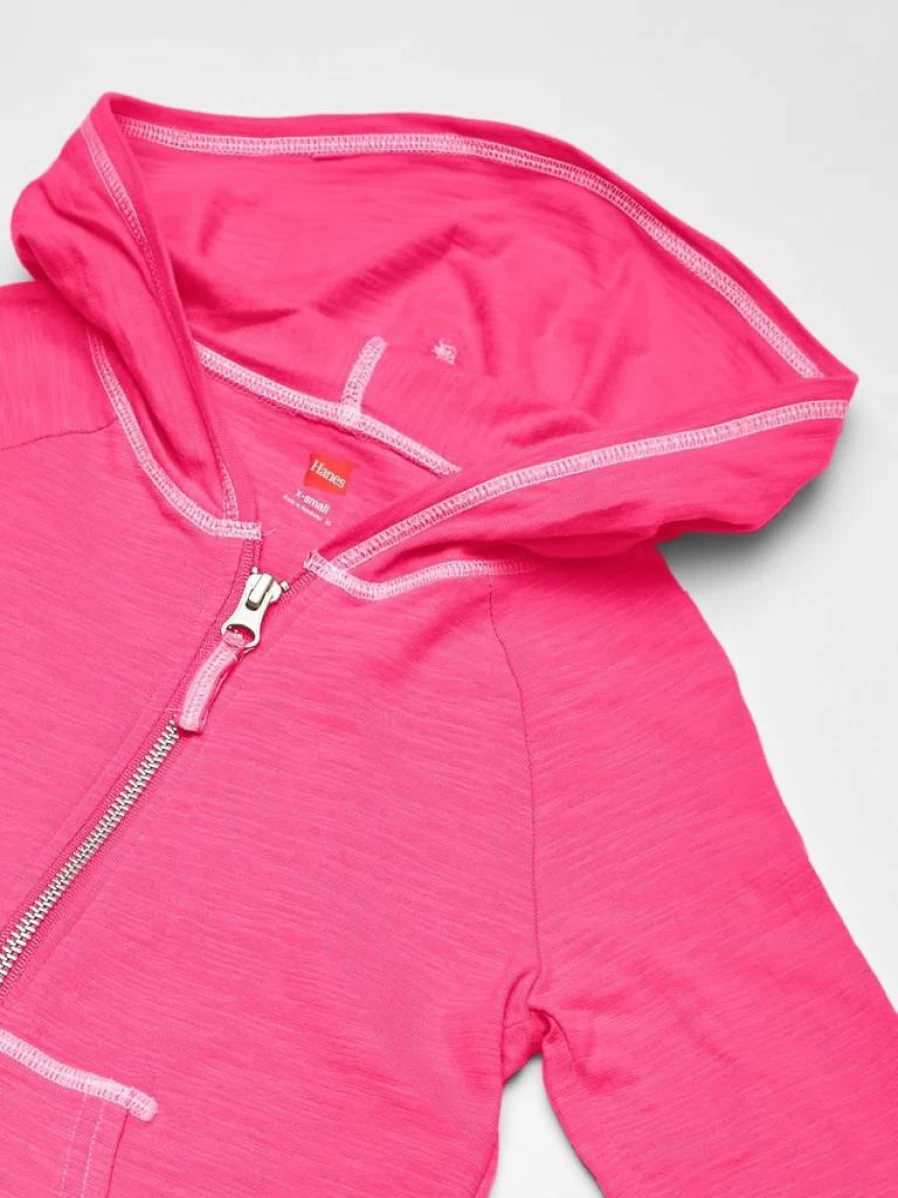 Hanes Girls' Slub Jersey Full Zip Hoodie Jacket - Soft Cotton Pullover for Kids