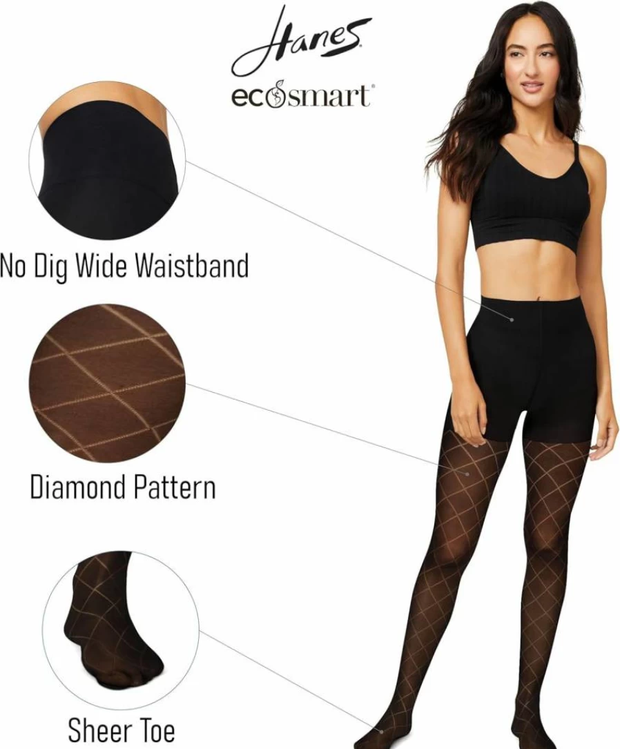 Hanes Women's EcoSmart Control Top Tights with Diamond Design - Comfortable & Shapewear